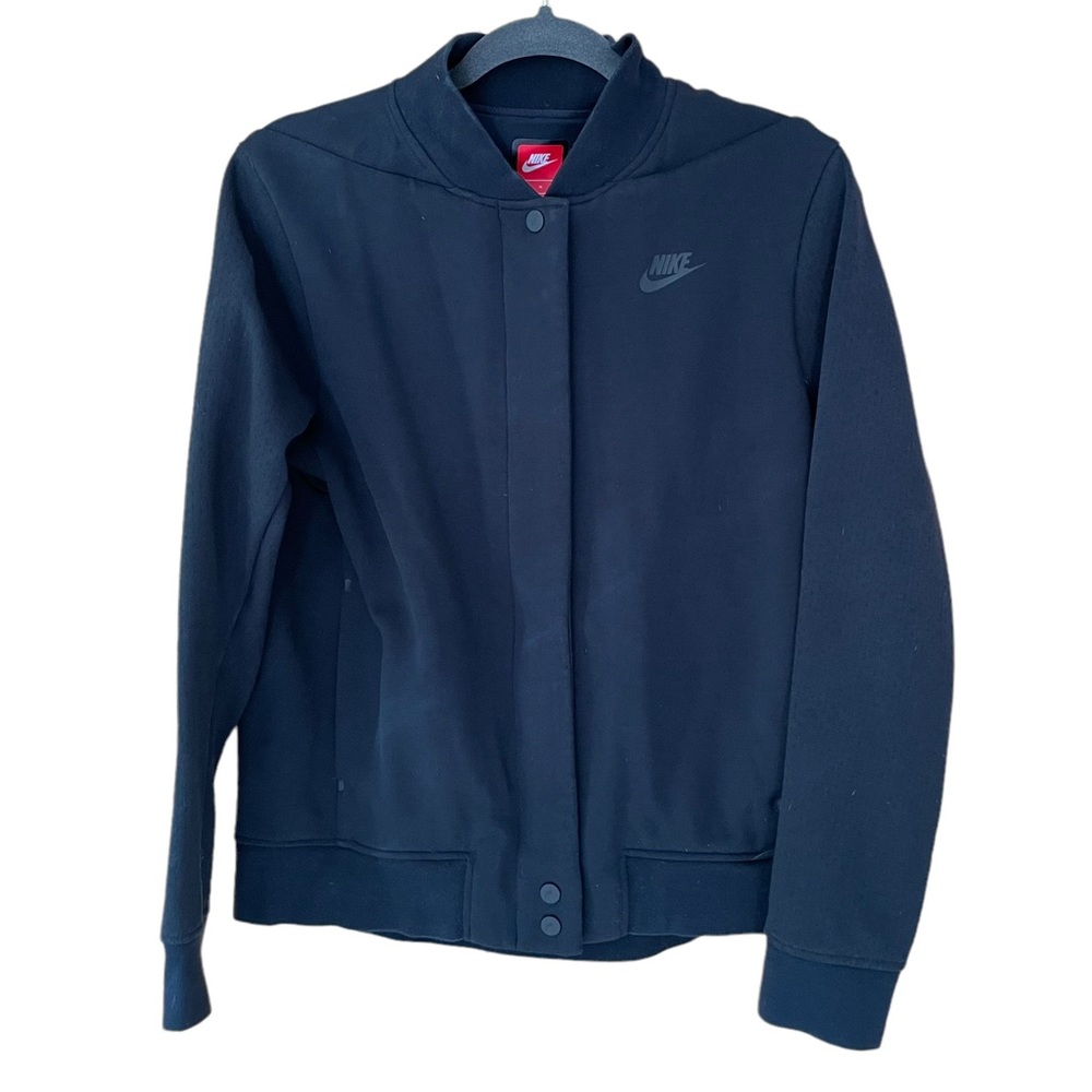 EUC Nike Womens Sportswear Tech‎ Fleece Knit Bomber Jacket Black Medium